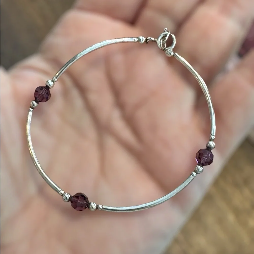 Sterling Silver Bracelet with Amethyst Faceted Beads